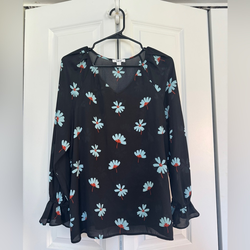 Bar III Black and Blue Flutter Sleeve Blouse